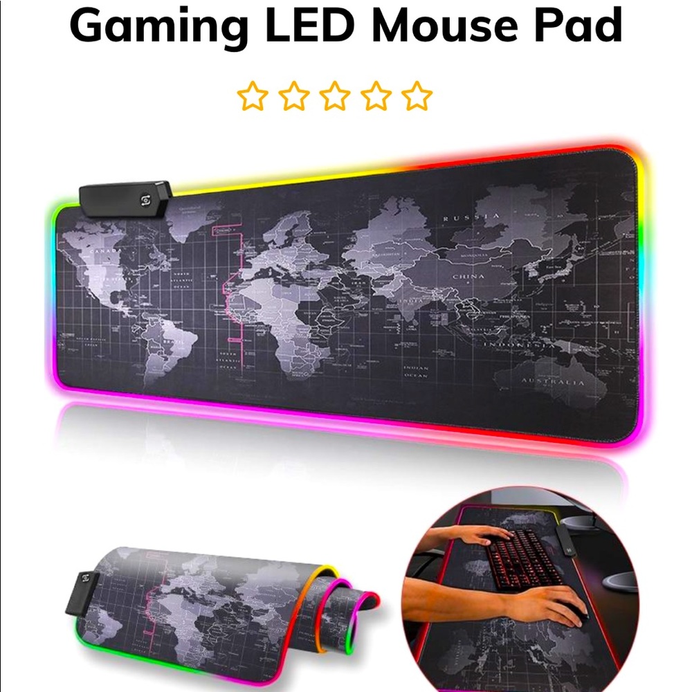 🆕LED Color Changing Gaming Mousepad - World Map Design